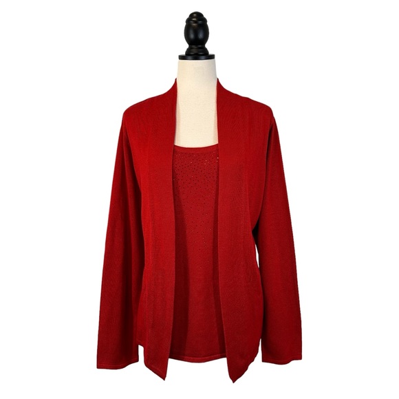 Charter Club Sweaters - Charter Club Red Sweater Faux Twinset Rhinestone Accent, Size 3X